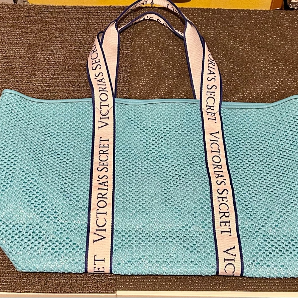Victoria's Secret Blue Mesh Tote with Logo Straps